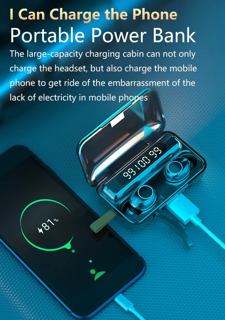 TWS Wireless Bluetooth 5.0 Earphone 9D HiFi Stereo Sport Waterproof Headphones Touch Mini Earbuds Headset with 2000mAh