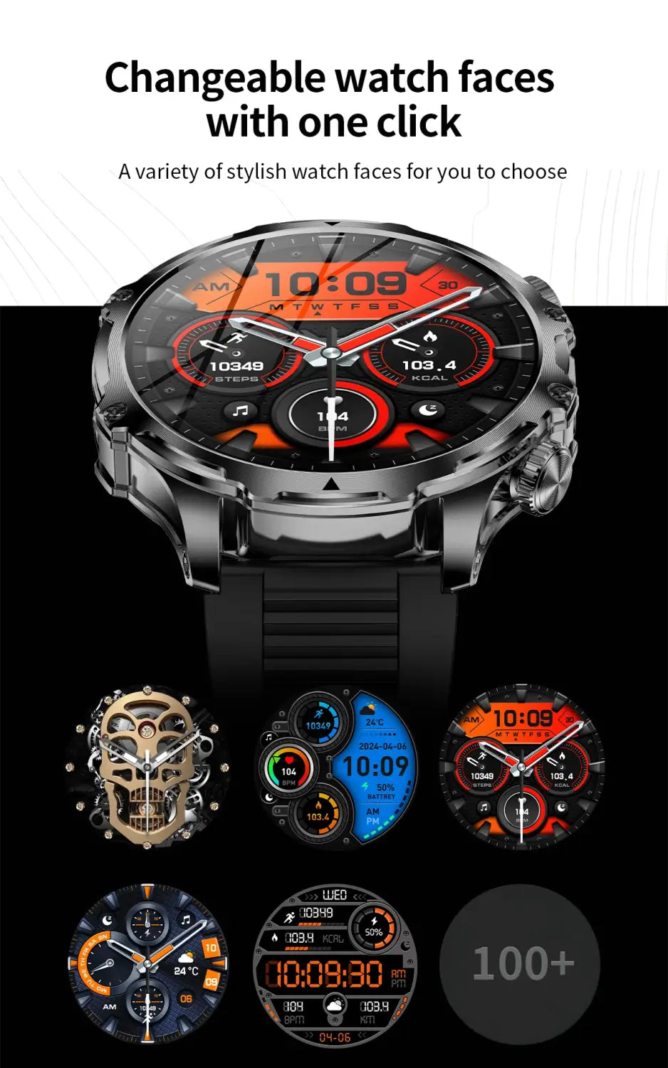 AK75 Smart Watch Flashlight Men Outdoors Sports Fitness Tracker 700mah Large Battery BT Calling LED Light Smartwatch