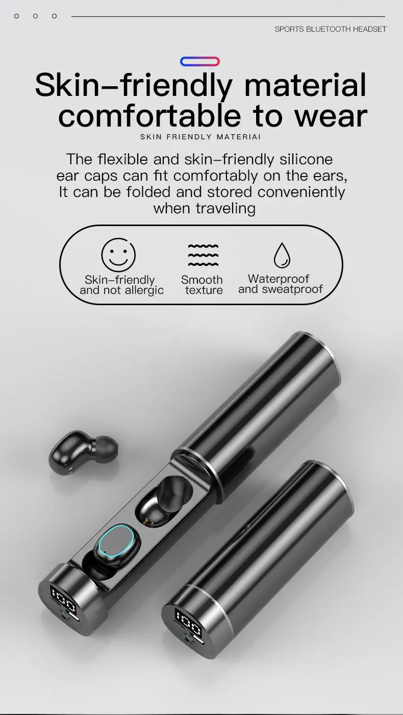 N21 wireless Bluetooth headset pull tube touch LED display binaural in ear mini sports universal