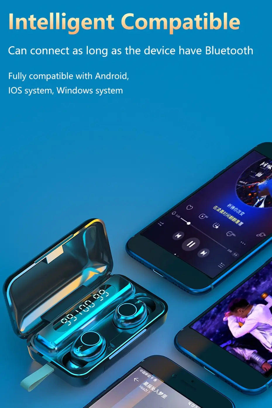 TWS Wireless Bluetooth 5.0 Earphone 9D HiFi Stereo Sport Waterproof Headphones Touch Mini Earbuds Headset with 2000mAh