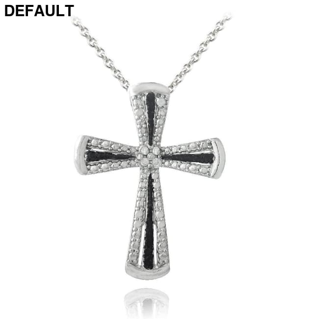 1/10ct Black & White Diamond Cross Necklace Sterling Silver Necklaces