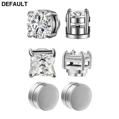 1/3Pairs 6MM Crystal Magnetic No-Pierce Stainless Steel Stud Earrings for Men Punk Zircon Magnet Non Piercing Jewelry