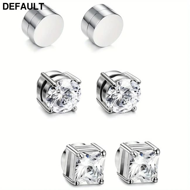 1/3Pairs 6MM Crystal Magnetic No-Pierce Stainless Steel Stud Earrings for Men Punk Zircon Magnet Non Piercing Jewelry