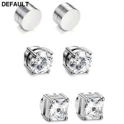 1/3Pairs 6MM Crystal Magnetic No-Pierce Stainless Steel Stud Earrings for Men Punk Zircon Magnet Non Piercing Jewelry