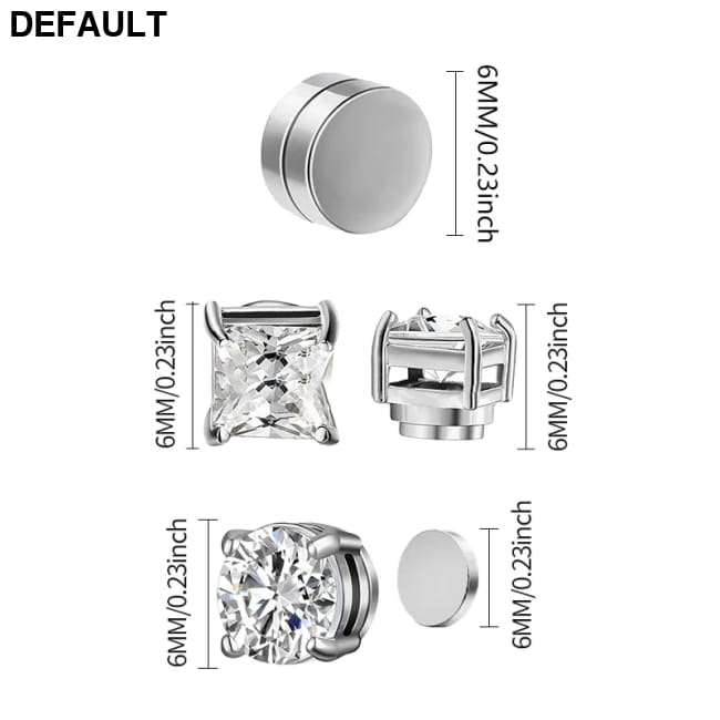 1/3Pairs 6MM Crystal Magnetic No-Pierce Stainless Steel Stud Earrings for Men Punk Zircon Magnet Non Piercing Jewelry