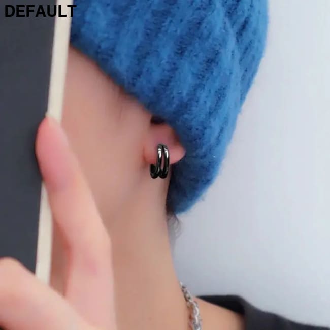 1 Pair Hollow Double Ring Small Hoop Earrings For Men Women New Trend Black Silver-color Hip Hop Party Gothic Ear