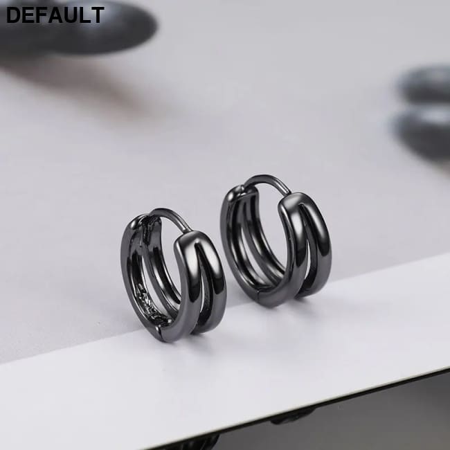1 Pair Hollow Double Ring Small Hoop Earrings For Men Women New Trend Black Silver-color Hip Hop Party Gothic Ear
