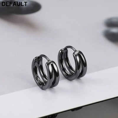 1 Pair Hollow Double Ring Small Hoop Earrings For Men Women New Trend Black Silver-color Hip Hop Party Gothic Ear