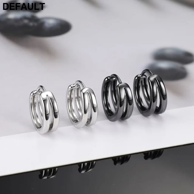1 Pair Hollow Double Ring Small Hoop Earrings For Men Women New Trend Black Silver-color Hip Hop Party Gothic Ear