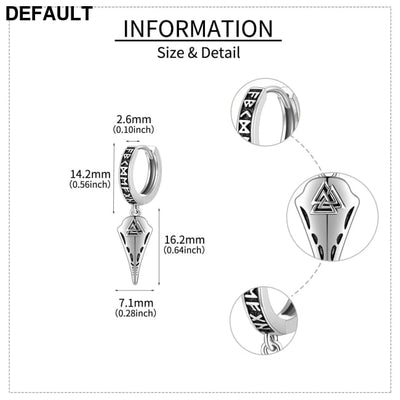 1 pair of men’s earrings silver Viking rune Nordic crow jewelry gift women’s irregular triangle universal funny coolest