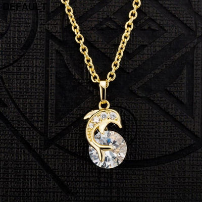 1 SET Fashion Elegant Women Jewelry Creative Dolphin Necklace Pendant Rhinestone Earrings Alloy Ear Studs for Wedding