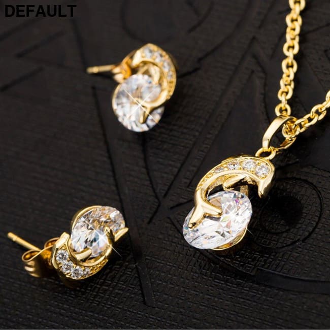1 SET Fashion Elegant Women Jewelry Creative Dolphin Necklace Pendant Rhinestone Earrings Alloy Ear Studs for Wedding