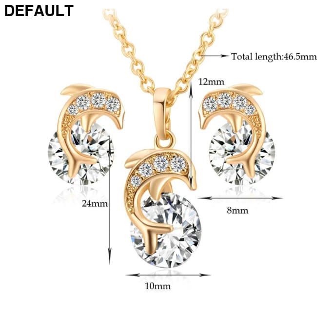 1 SET Fashion Elegant Women Jewelry Creative Dolphin Necklace Pendant Rhinestone Earrings Alloy Ear Studs for Wedding