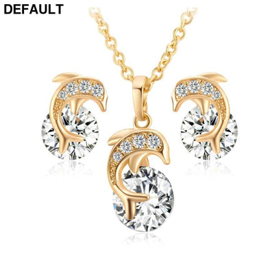 1 SET Fashion Elegant Women Jewelry Creative Dolphin Necklace Pendant Rhinestone Earrings Alloy Ear Studs for Wedding