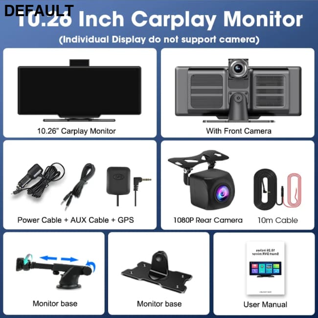 10.26’’ Dash Cam 4K Car Mirror Video Player Wireless Carplay Android Auto GPS Monitor Multimedia Rearview Camera