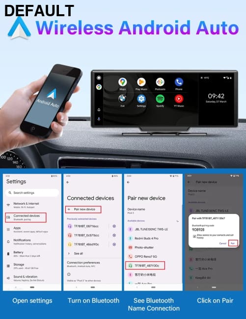 10.26’’ Dash Cam 4K Car Mirror Video Player Wireless Carplay Android Auto GPS Monitor Multimedia Rearview Camera