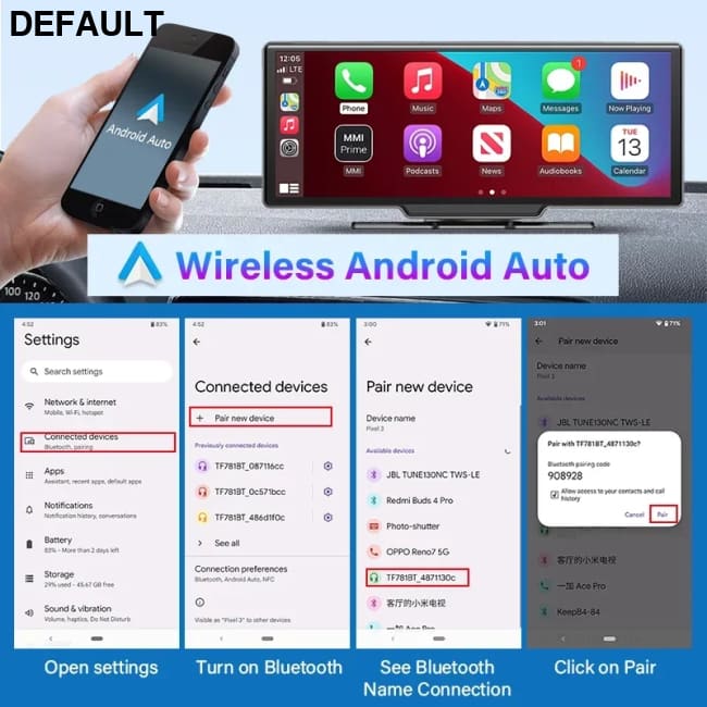 10.26’’ Dash Cam 4K Car Mirror Video Player Wireless Carplay Android Auto GPS Monitor Multimedia Rearview Camera