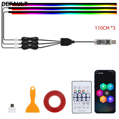 10 in 1 Car LED Acrylic Light Strip RGB Symphony Auto Interior Lights Remote/APP Control Decorative Atmosphere Lamp 3x