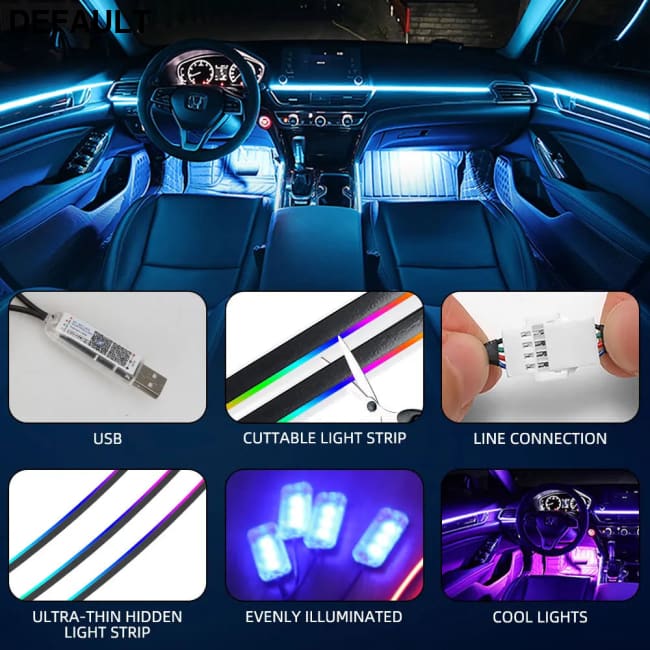 10 in 1 Car LED Acrylic Light Strip RGB Symphony Auto Interior Lights Remote/APP Control Decorative Atmosphere Lamp