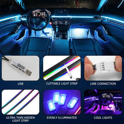 10 in 1 Car LED Acrylic Light Strip RGB Symphony Auto Interior Lights Remote/APP Control Decorative Atmosphere Lamp