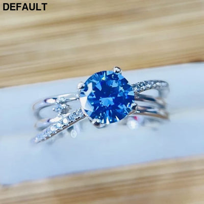 100% 18k Gold 1 Ct Bule Gemstone Diamond Rings Fine Jewelry for Women Luxury Gift Wedding Promise Engagement Blue / 5
