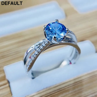 100% 18k Gold 1 Ct Bule Gemstone Diamond Rings Fine Jewelry for Women Luxury Gift Wedding Promise Engagement Best