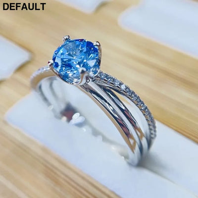 100% 18k Gold 1 Ct Bule Gemstone Diamond Rings Fine Jewelry for Women Luxury Gift Wedding Promise Engagement Best