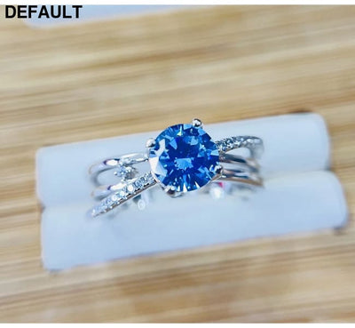 100% 18k Gold 1 Ct Bule Gemstone Diamond Rings Fine Jewelry for Women Luxury Gift Wedding Promise Engagement Best
