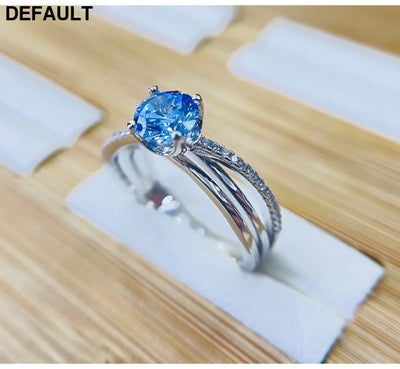 100% 18k Gold 1 Ct Bule Gemstone Diamond Rings Fine Jewelry for Women Luxury Gift Wedding Promise Engagement Best