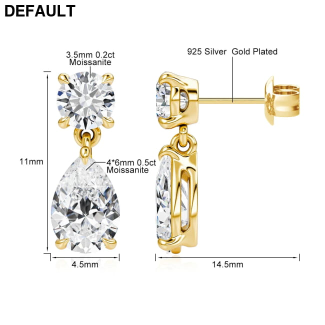 Real Moissanite Earrings and Women Lab Diamond Jewelry in 925 Silver gold plated / Sterling