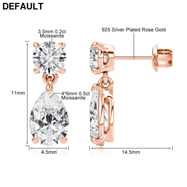 Real Moissanite Earrings and Women Lab Diamond Jewelry in 925 Silver rose gold plated / Sterling