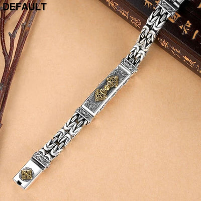 100% Real Solid S925 Silver Retro Hipster Men’s Bracelet Creative Personality Hand Jewelry Diamond Pestle Peace Pattern
