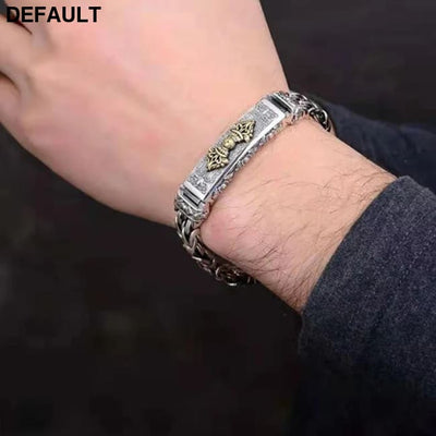 100% Real Solid S925 Silver Retro Hipster Men’s Bracelet Creative Personality Hand Jewelry Diamond Pestle Peace Pattern
