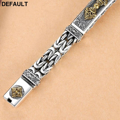 100% Real Solid S925 Silver Retro Hipster Men’s Bracelet Creative Personality Hand Jewelry Diamond Pestle Peace Pattern