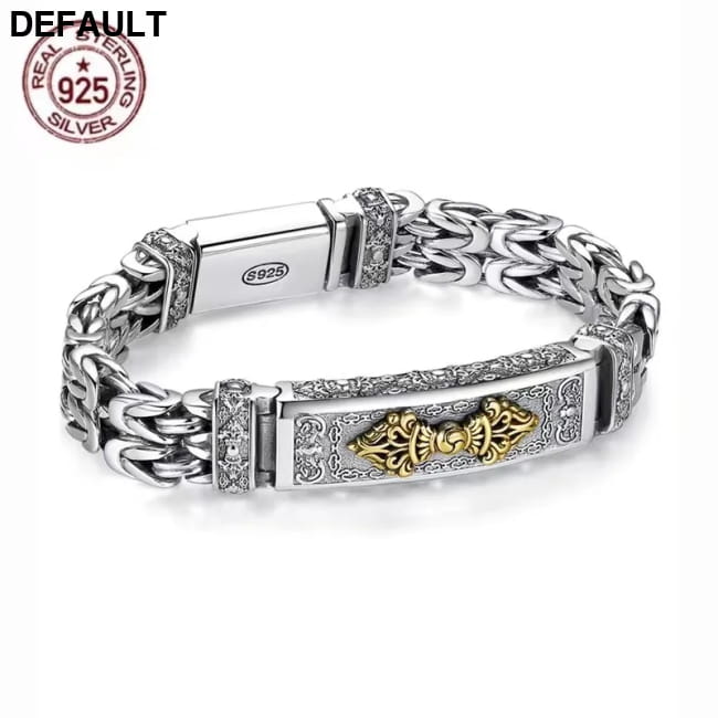 Real Solid S925 Silver Retro Hipster Men’s Bracelet with Peace Pattern Men Bracelets