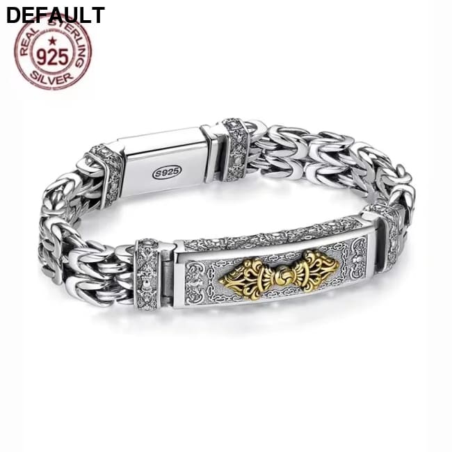 100% Real Solid S925 Silver Retro Hipster Men’s Bracelet Creative Personality Hand Jewelry Diamond Pestle Peace Pattern