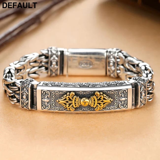 100% Real Solid S925 Silver Retro Hipster Men’s Bracelet Creative Personality Hand Jewelry Diamond Pestle Peace Pattern