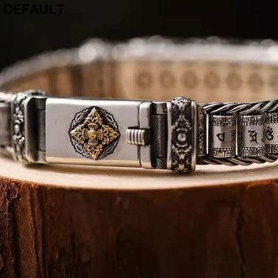 100% Real Solid S925 Silver Retro Hipster Men’s Bracelet Creative Personality Hand Jewelry Diamond Pestle Peace Pattern