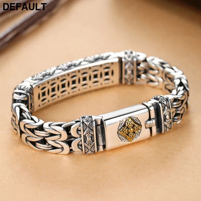 100% Real Solid S925 Silver Retro Hipster Men’s Bracelet Creative Personality Hand Jewelry Diamond Pestle Peace Pattern