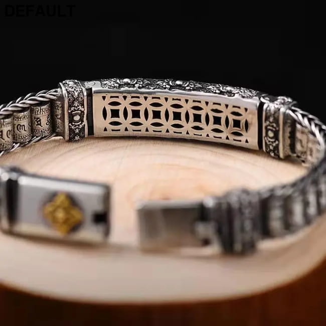 Real Solid S925 Silver Retro Hipster Men’s Bracelet with Peace Pattern Men Bracelets