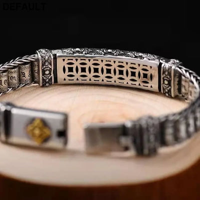 100% Real Solid S925 Silver Retro Hipster Men’s Bracelet Creative Personality Hand Jewelry Diamond Pestle Peace Pattern