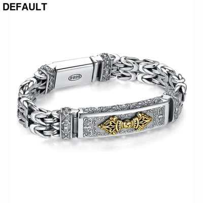 100% Real Solid S925 Silver Retro Hipster Men’s Bracelet Creative Personality Hand Jewelry Diamond Pestle Peace Pattern