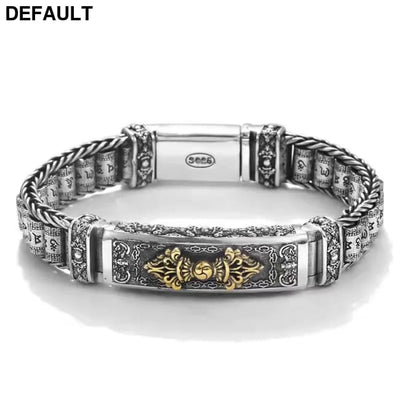 100% Real Solid S925 Silver Retro Hipster Men’s Bracelet Creative Personality Hand Jewelry Diamond Pestle Peace Pattern