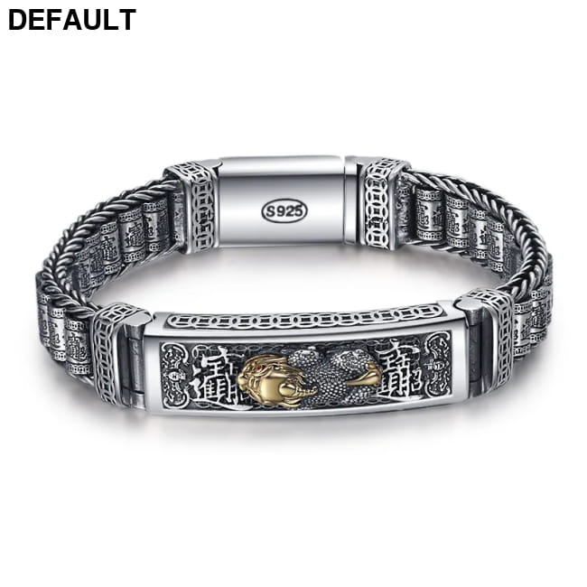 Real Solid S925 Silver Retro Hipster Men’s Bracelet with Peace Pattern Jewelry bag / Model D / CHINA|20cm Men Bracelets