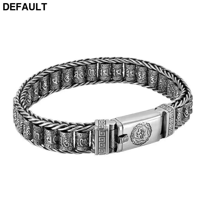 Real Solid S925 Silver Retro Hipster Men’s Bracelet with Peace Pattern Jewelry bag / Model E / CHINA|18cm Men Bracelets