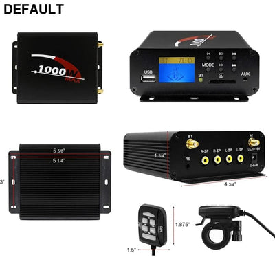 1000W 4CH Multmedia Power Amplifier with Bluetooth FM Radio USB AUX SD Card Compact Audio Player for Cars Motorcycles