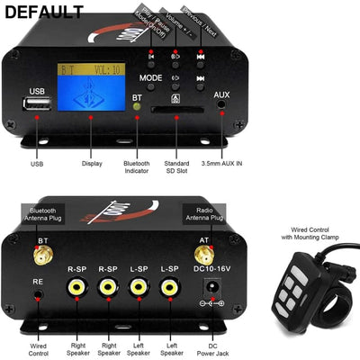 1000W 4CH Multmedia Power Amplifier with Bluetooth FM Radio USB AUX SD Card Compact Audio Player for Cars Motorcycles