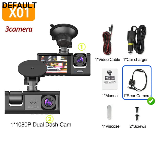 1080p Car DVR Vehicle Recorder Video with Rear Camera Night Vision 3 no card Cameras Dash