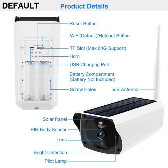 1080P Solar WiFi Camera White Home Security