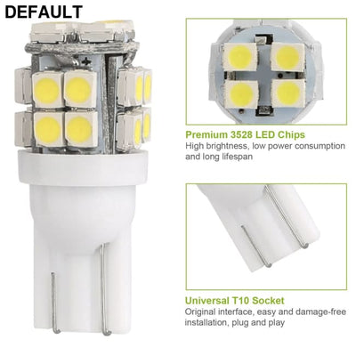 10Pcs 12V T10 LED Light Bulb Wedge Base Interior Dome Map Lights License Plate Trunk Side White Car Accessories